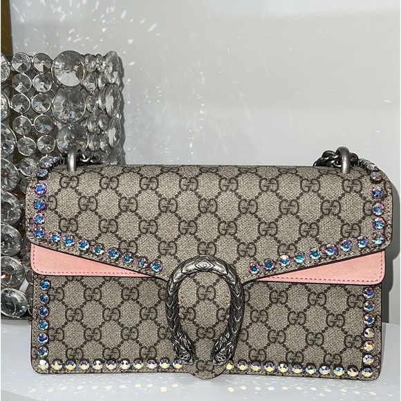 💗Gucci Dionysus GG Supreme Strass/Suede Pink Embellished Bag 💗 - Picture 1 of 11